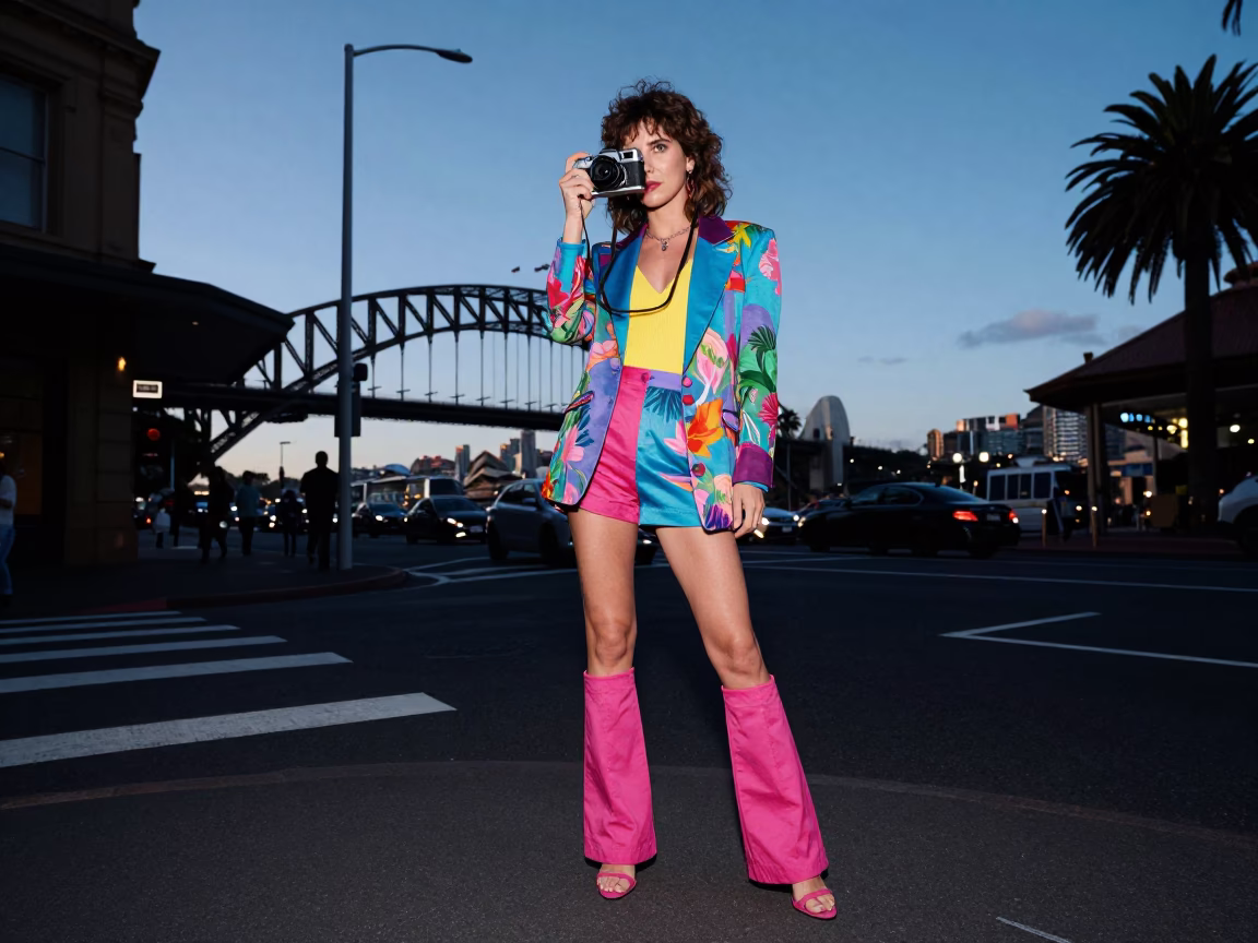 Stylish Woman in Sydney at Blue Hour in in Sydney, New South Wales, Australia