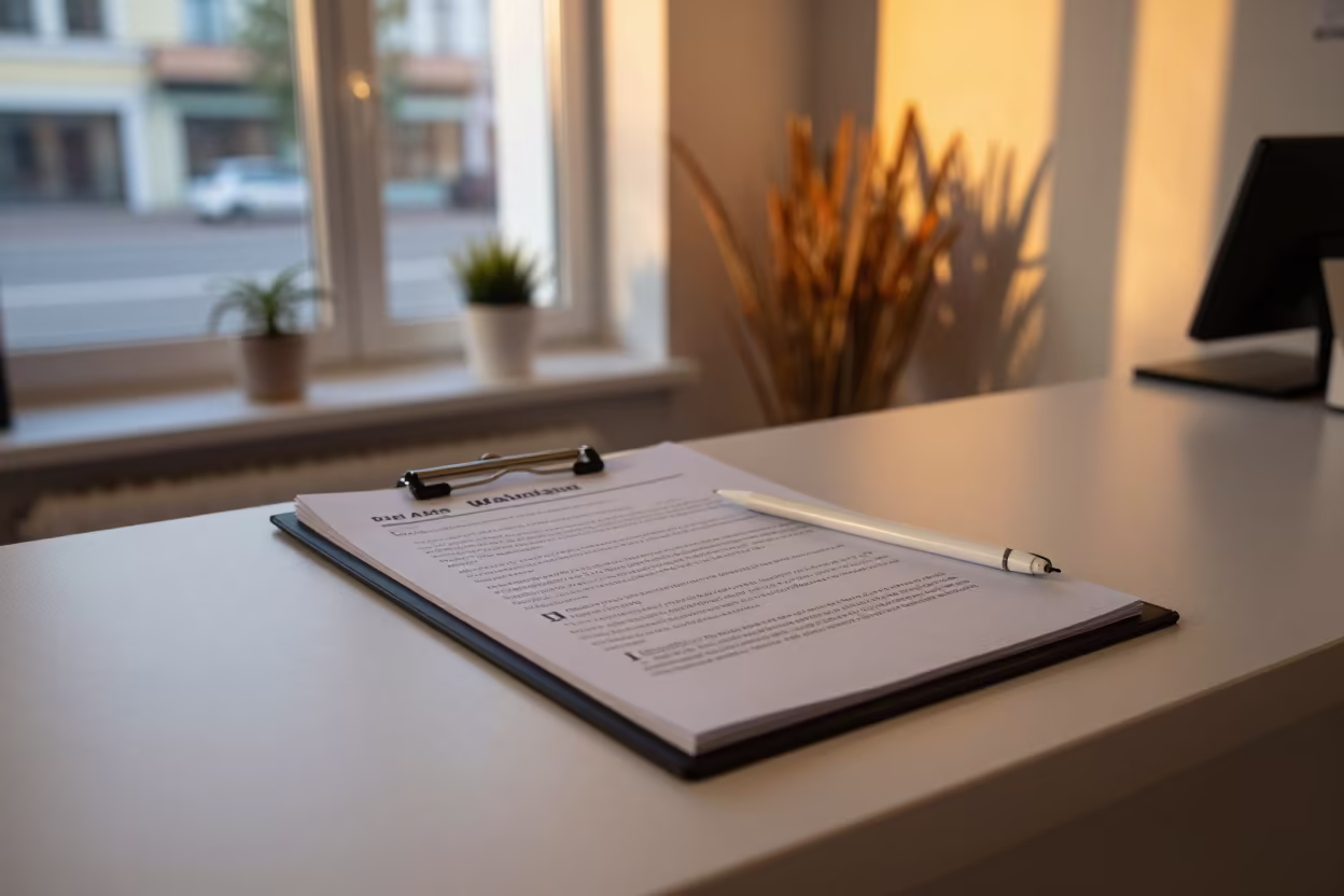 Stylus Tether Clip on Yoga Studio Desk in inside a yoga studio before the session begins near St Petersburg