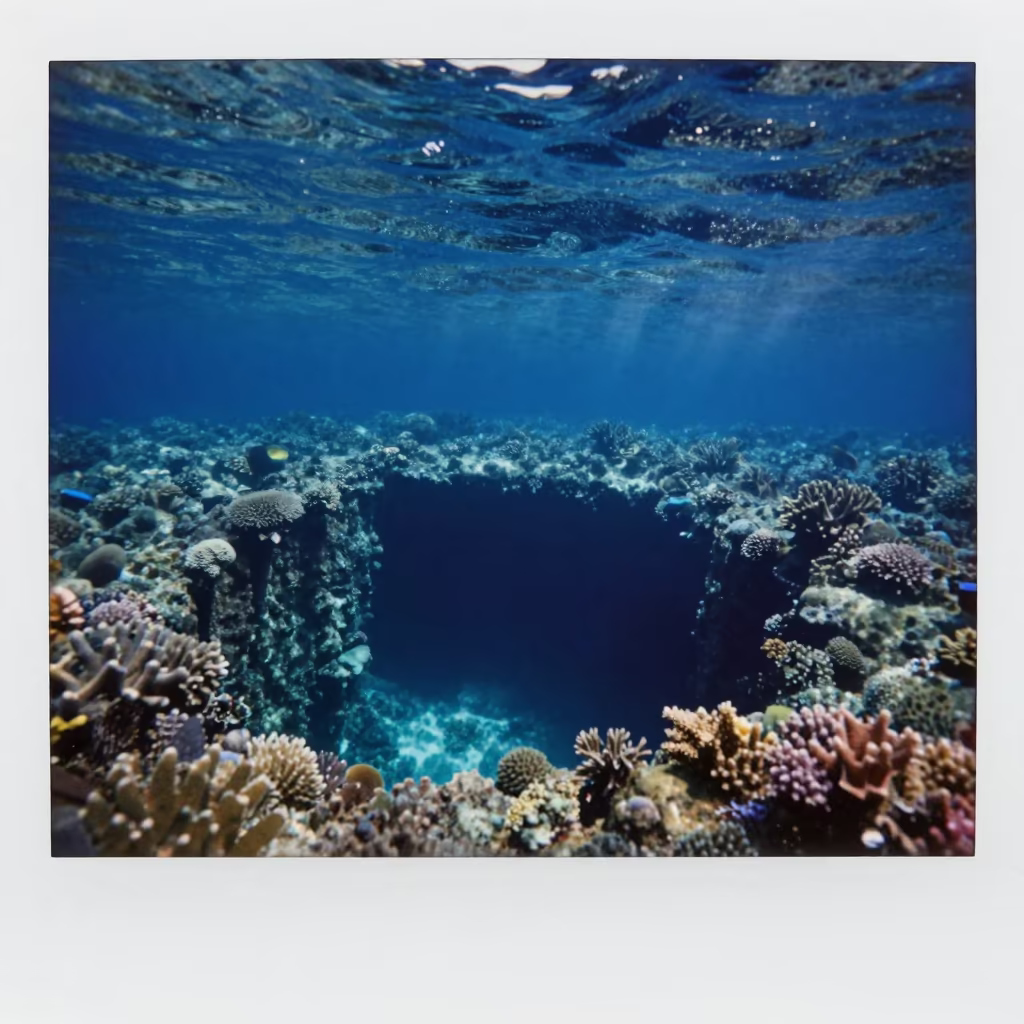 Submerged Sinkhole Reef Walls Belize Underwater in beneath a reef ledge in tropical shallows near Belize City