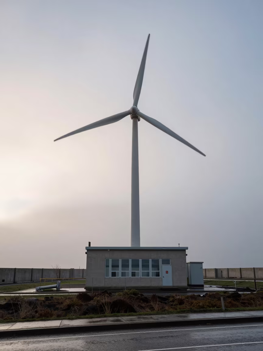 Substation Below Turbines After Rain in beside a storm surge barrier in Uttar Pradesh
