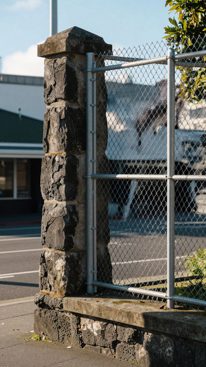 Substation Fence in Wellington at Bright Midmorning Light in in Wellington, New Zealand
