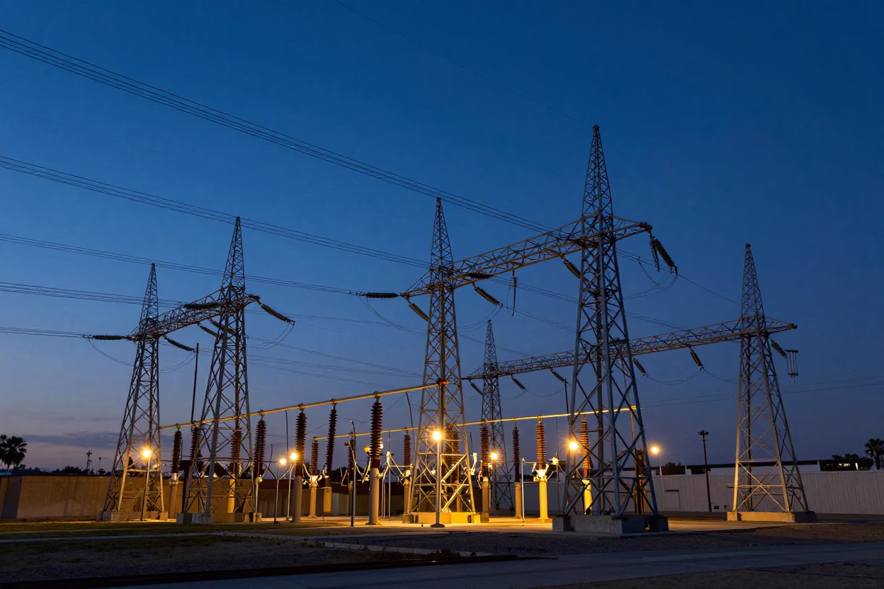 Substation Lattice at The Early Evening Light in Los Angeles in in Los Angeles, California, United States
