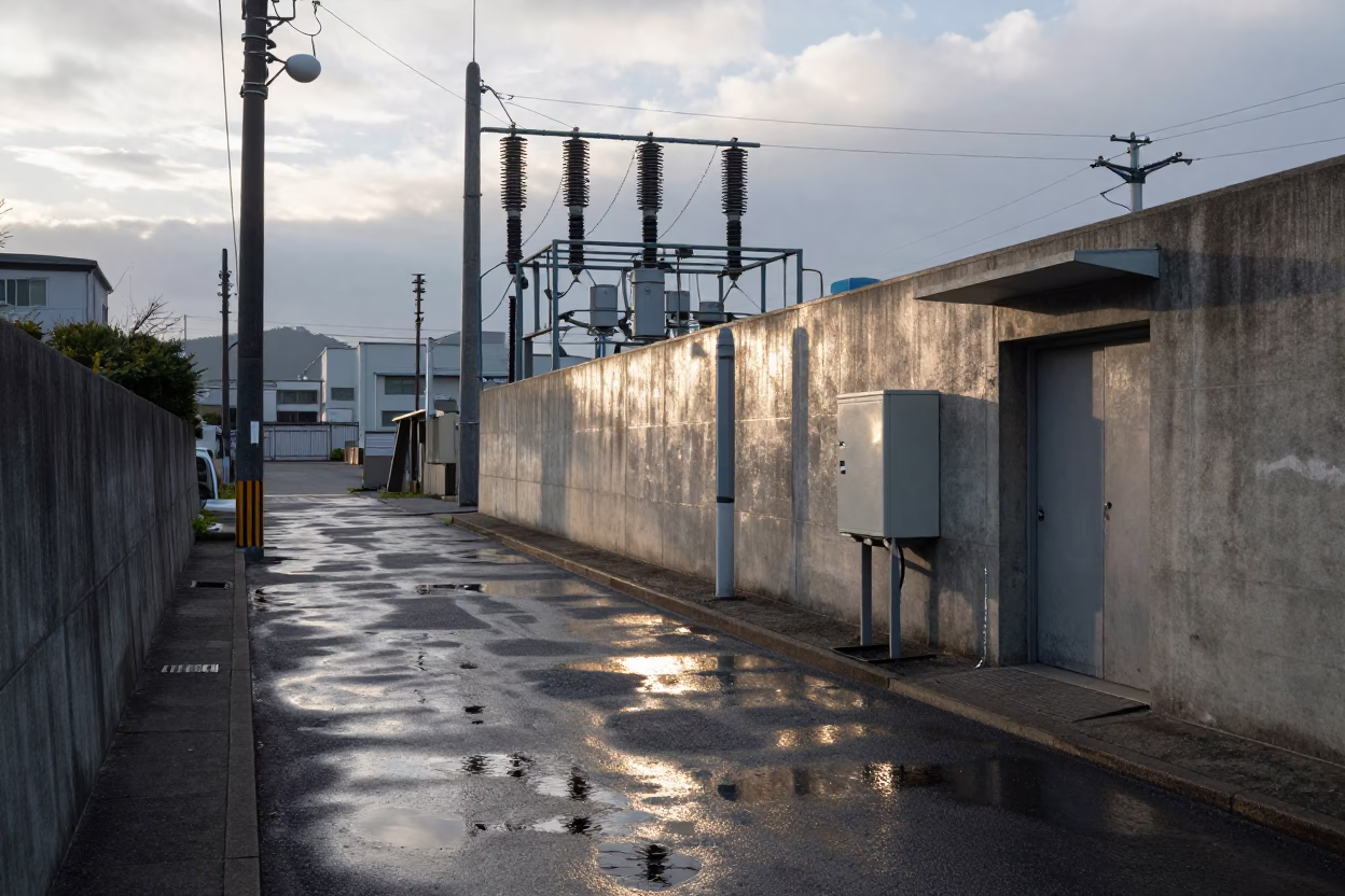 Substation Road just after sunrise in Fukuoka in in Fukuoka, Japan