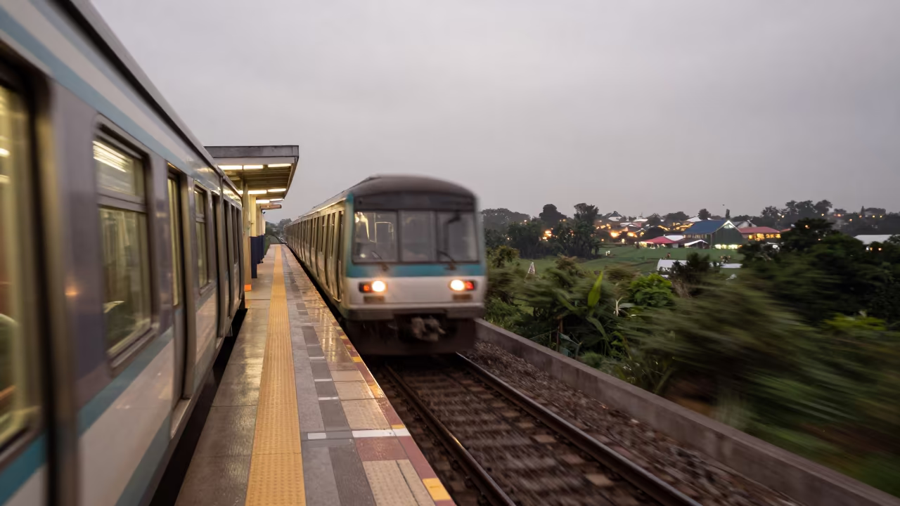 Subway Train Motion Blur on Mongu Causeway in on a wind-open causeway near Mongu