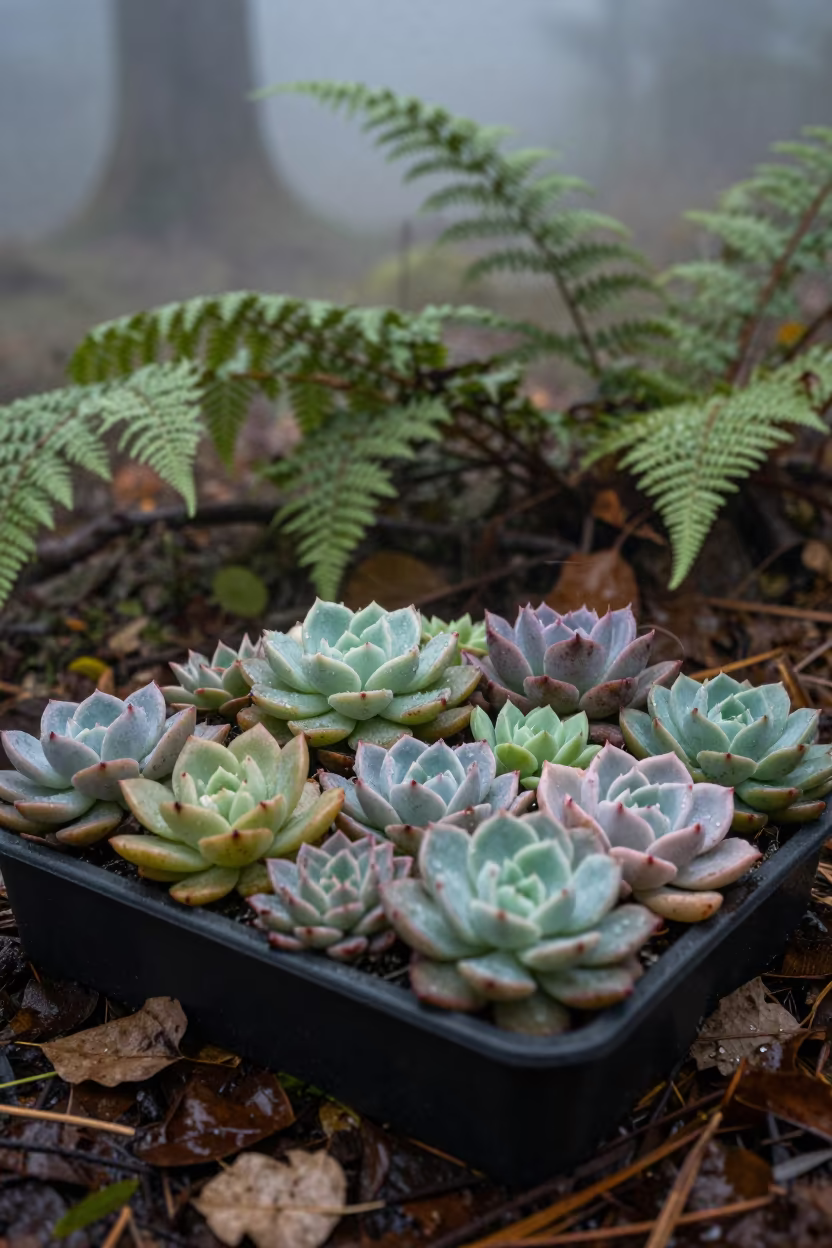 Succulent Tray Mist Dawn Forest Floor in on a fern-lined forest floor near Dusseldorf