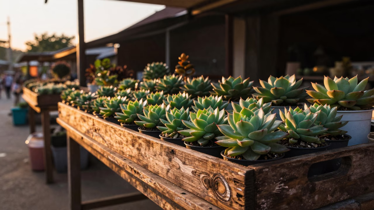 Succulents in Chiang Mai at Sunset Light in in Chiang Mai, Thailand