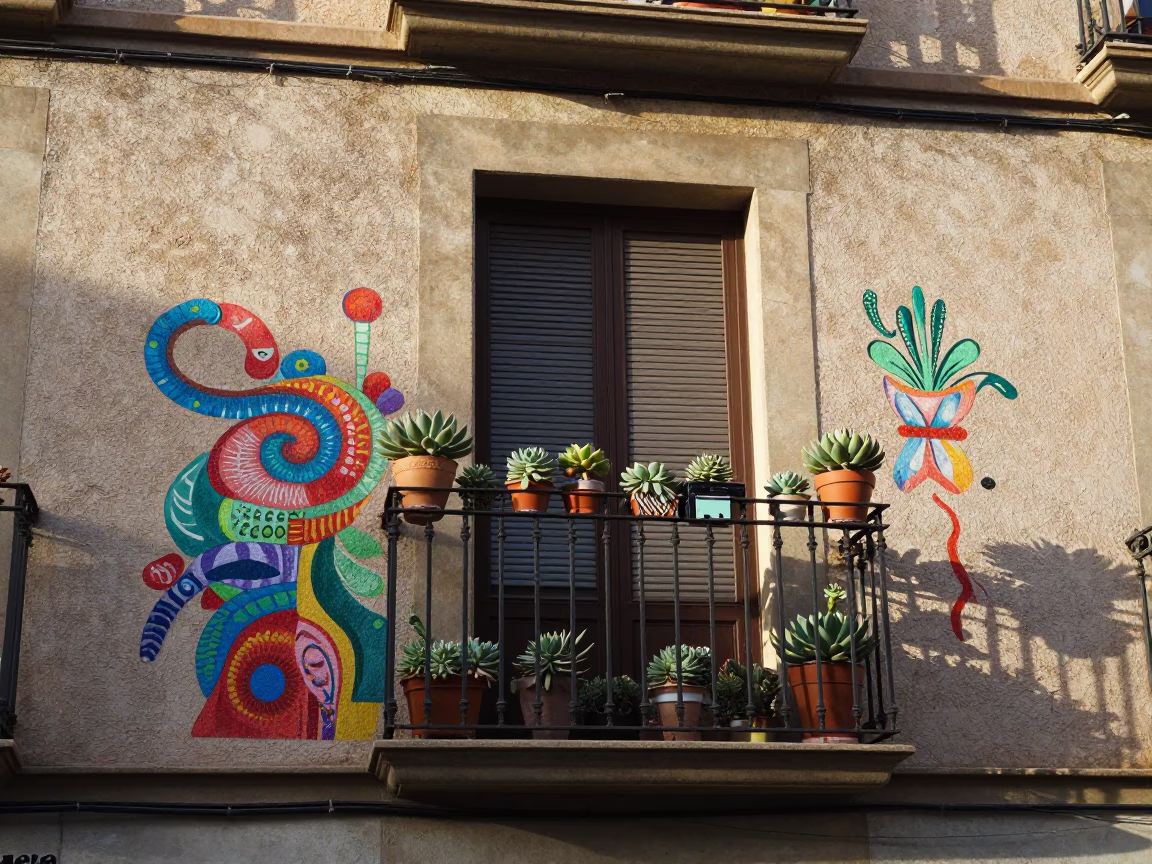 Succulents Neighborhood in Barcelona at As First Light Reaches The Scene in in Barcelona, Spain