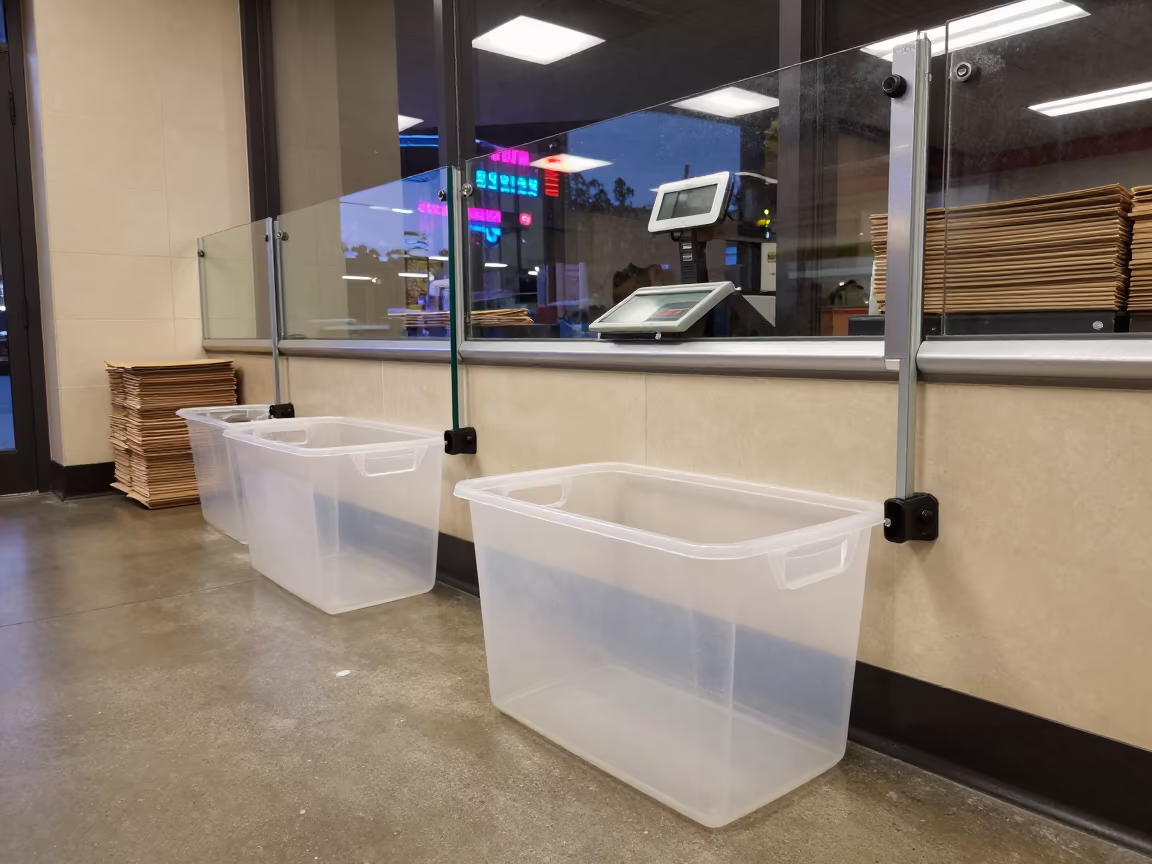Suction Cup Bin at Checkout Lane in Santiago de Veraguas in at a checkout lane under flat store light in Santiago de Veraguas