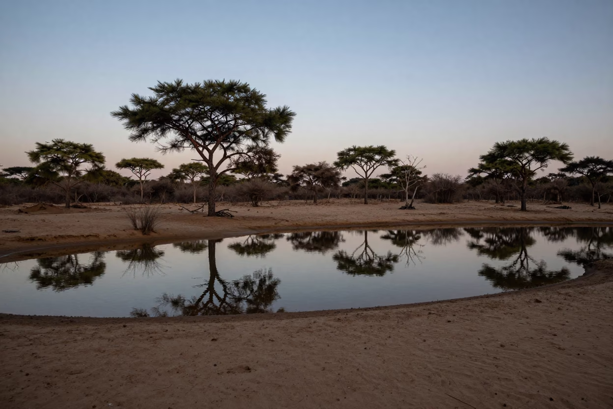 Sudanese Pine Barrens Twilight Water Reflection in in Sudan