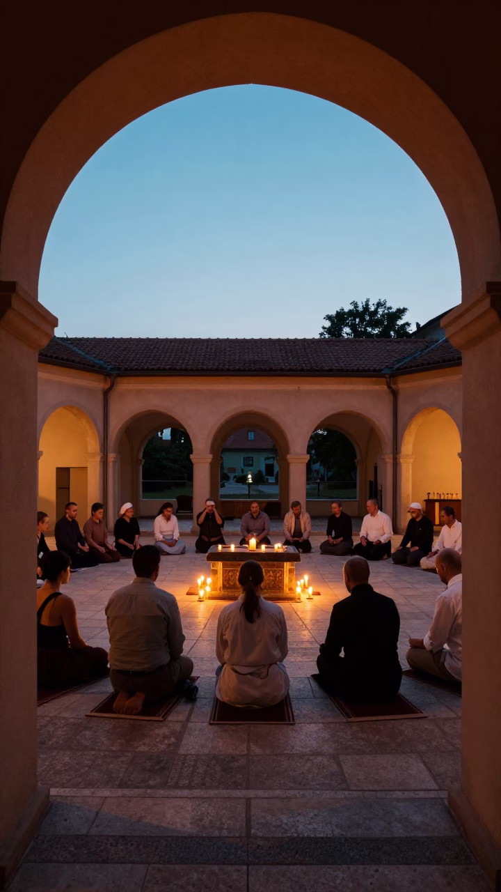 Sufi Zikr Circle Beneath Stone Altar in at the foot of a stone altar in Bydgoszcz