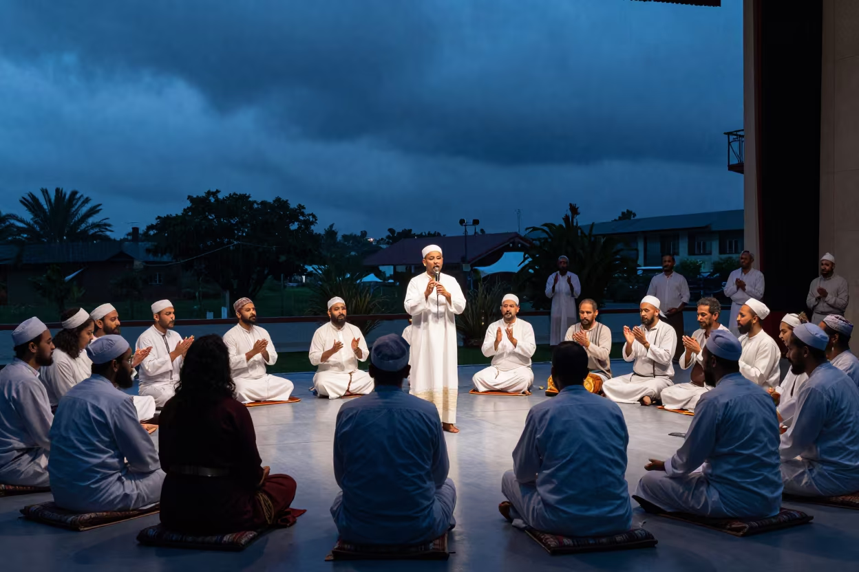 Sufi Zikr Musicians on Stage in Campo Grande in on a theater stage in Campo Grande