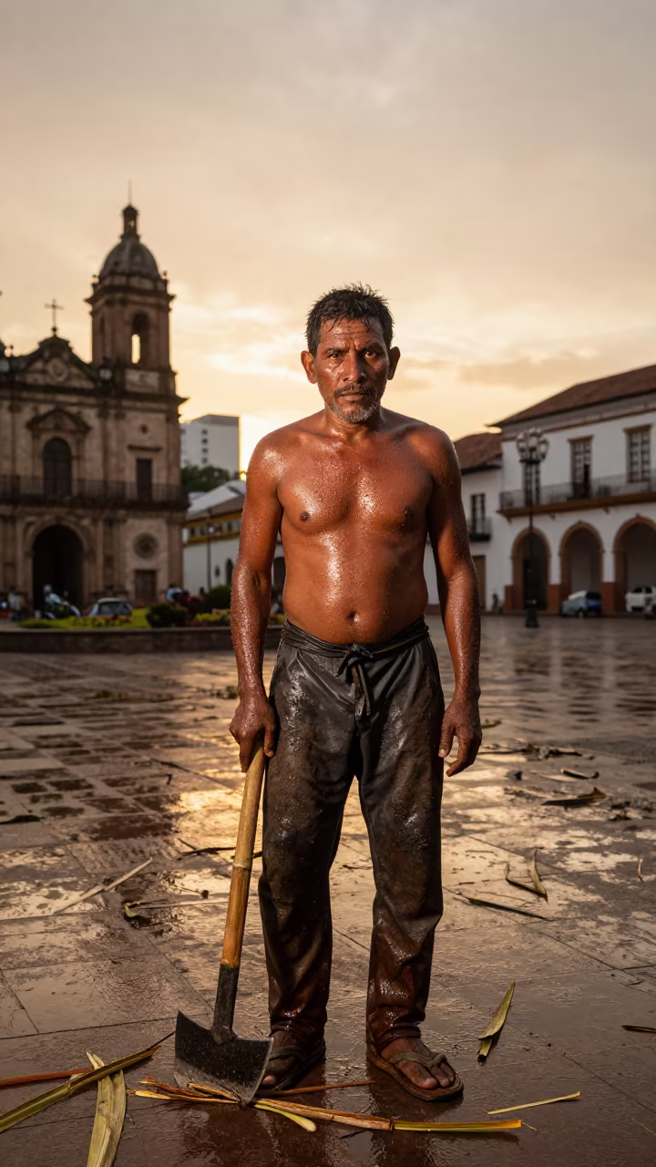 Sugarcane Cutter Portrait Bogota Square in at a public square in Bogota