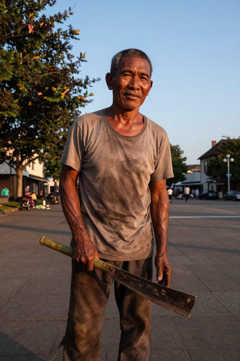 Sugarcane Cutter Portrait in Stamford Square in at a public square in Stamford