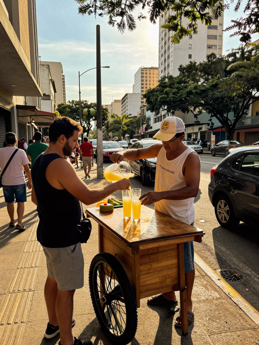 Sugarcane Juice at Honeyed Evening Light in São Paulo in in São Paulo, Brazil