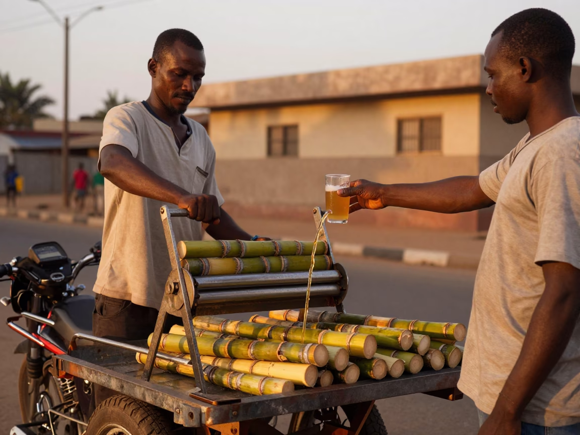 Sugarcane Juice in Dakar at Copper-toned Light Before Dusk in in Dakar, Senegal