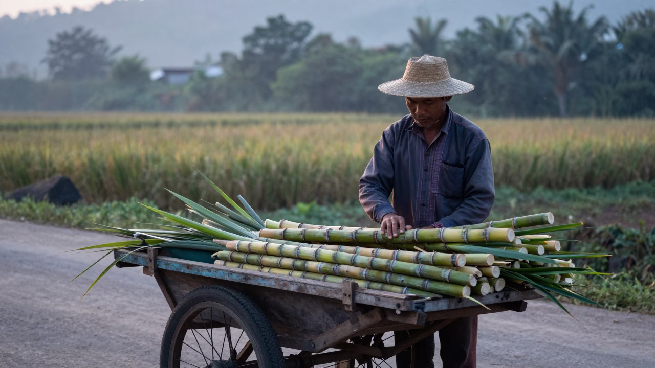 Sugarcane Juice in Luang Prabang at Sunrise Light in in Luang Prabang, Laos