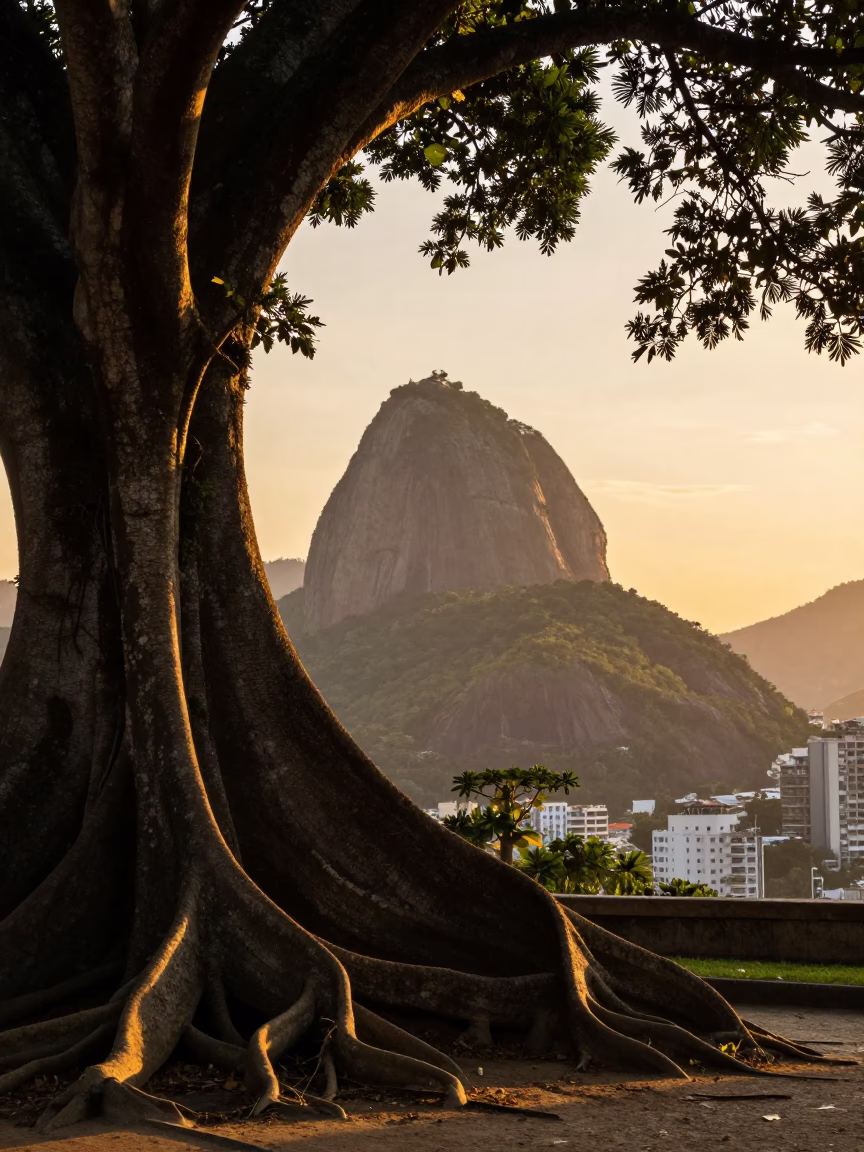 Sugarloaf Mountain And Botanical Garden Kapok Tree Buttress Roots in Rio De Janeiro in in Rio de Janeiro, Brazil