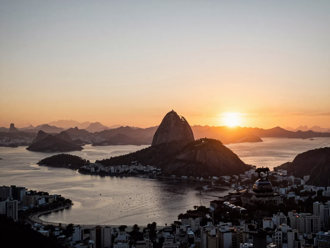 Sugarloaf Mountain And Guanabara Bay From Hillside in Rio De Janeiro in in Rio de Janeiro, Brazil