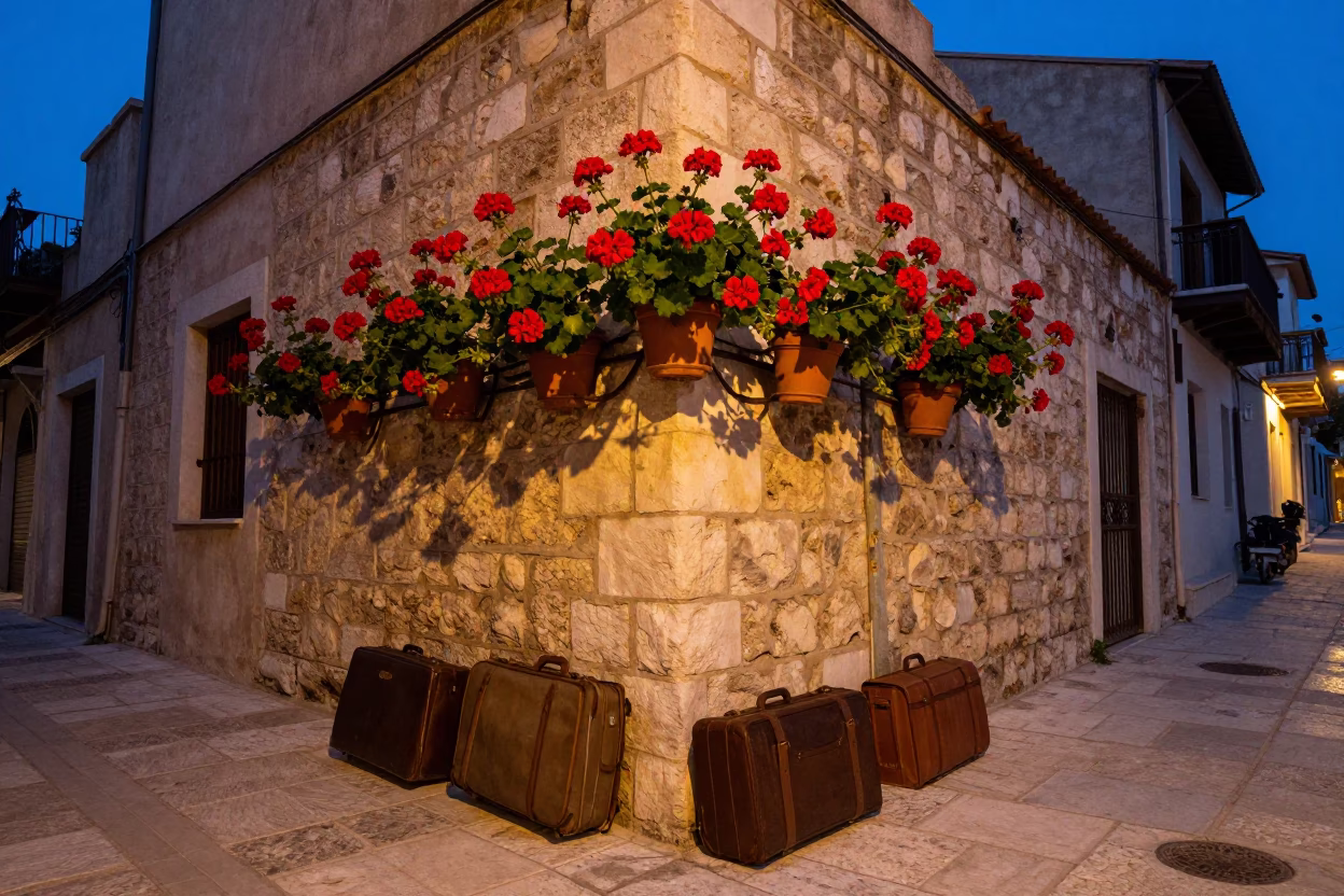 Suitcases in Athens at Blue Hour in in Athens, Greece