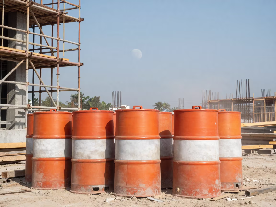 Sulawesi Scaffold with Ringed Planet Horizon in along a scaffolded facade in Sulawesi