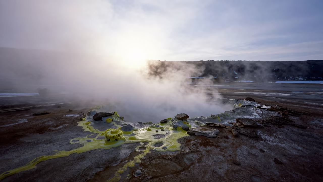 Sulfur Vent Near Massarah in Winter Mist in near Massarah