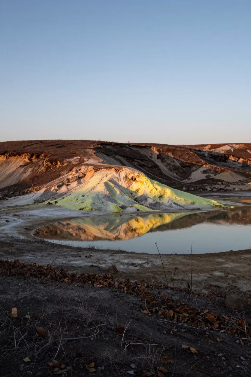 Sulfur Vent Ridge Winter Evening in from a ridge above layered foothills near Idlib
