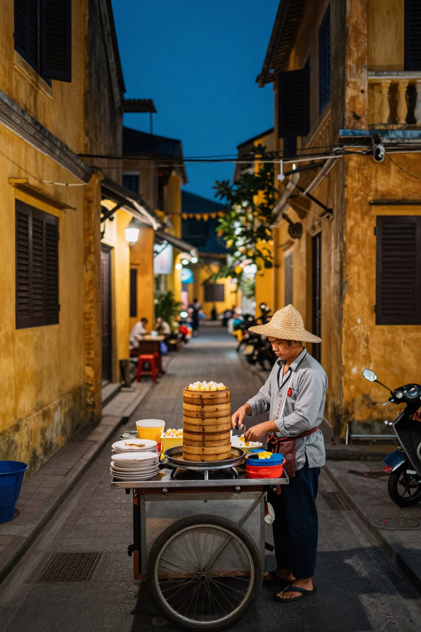 Sum Steamers at Deep In The Night Light in Hoi An in in Hoi An, Vietnam