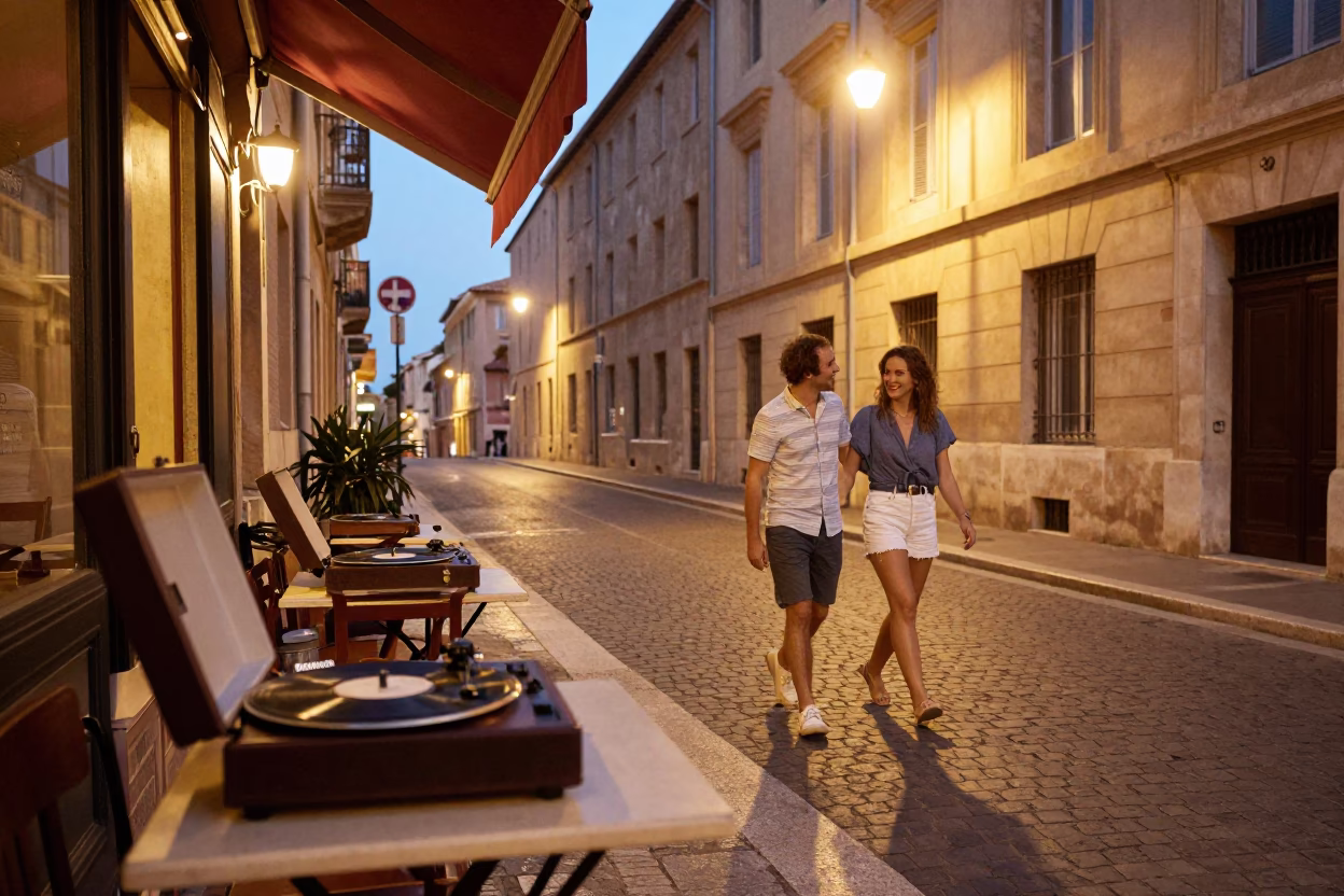Summer Evening in Marseille Street Scene with Vintage Elements in in Marseille, France
