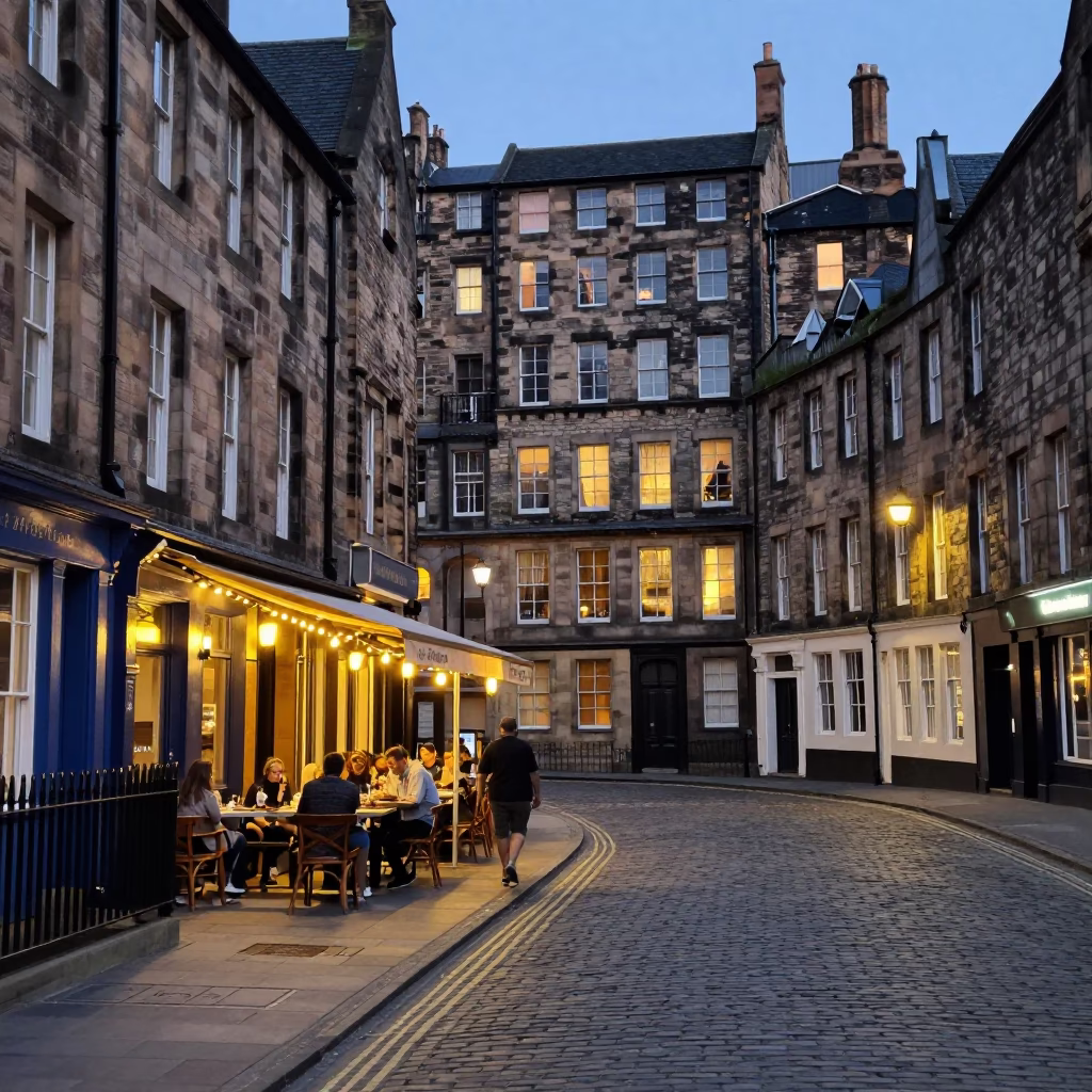 Summer Evening Street Scene in Edinburgh With Outdoor Dining in in Edinburgh, United Kingdom