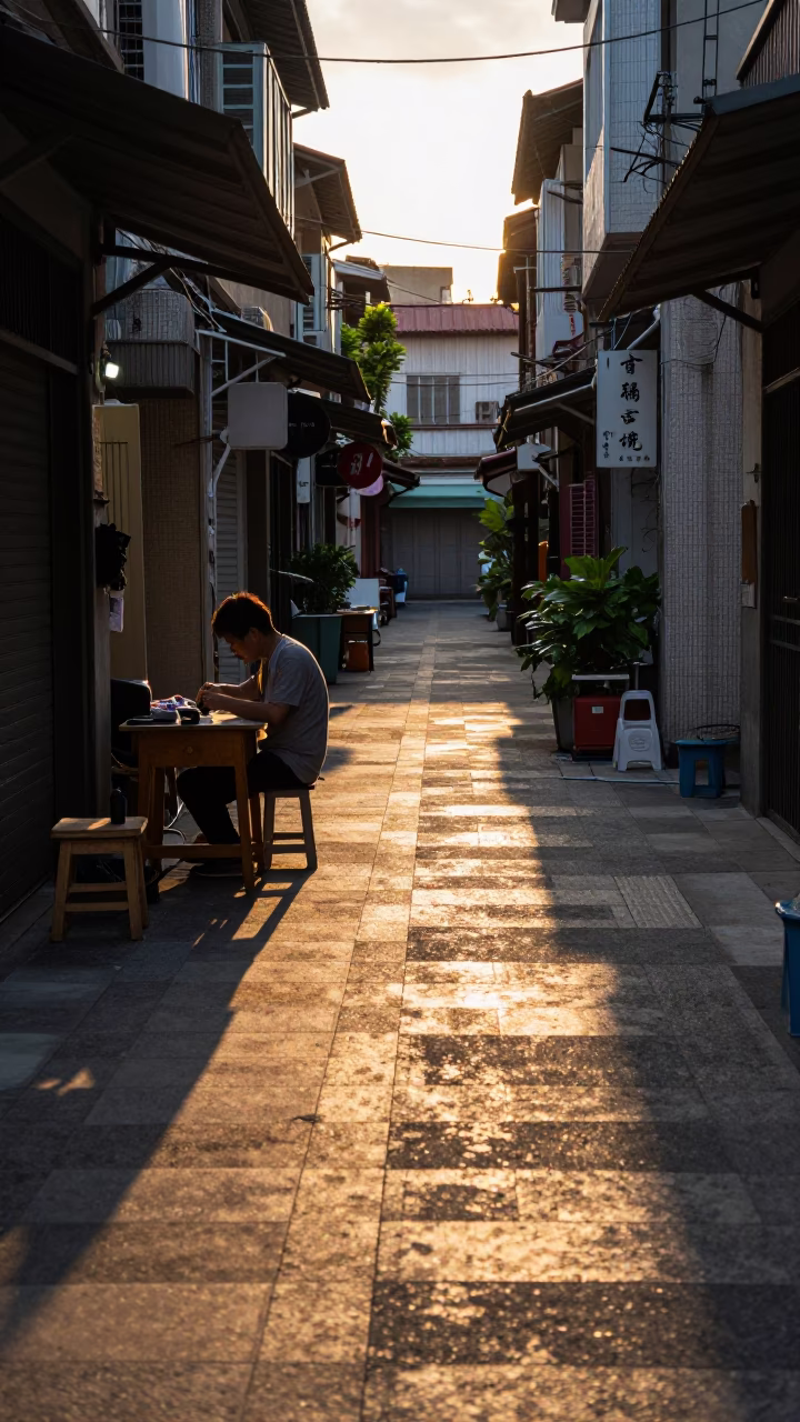 Summer Evening Street Scene in Kaohsiung Taiwan with Sunlight Stripes in in Kaohsiung, Taiwan