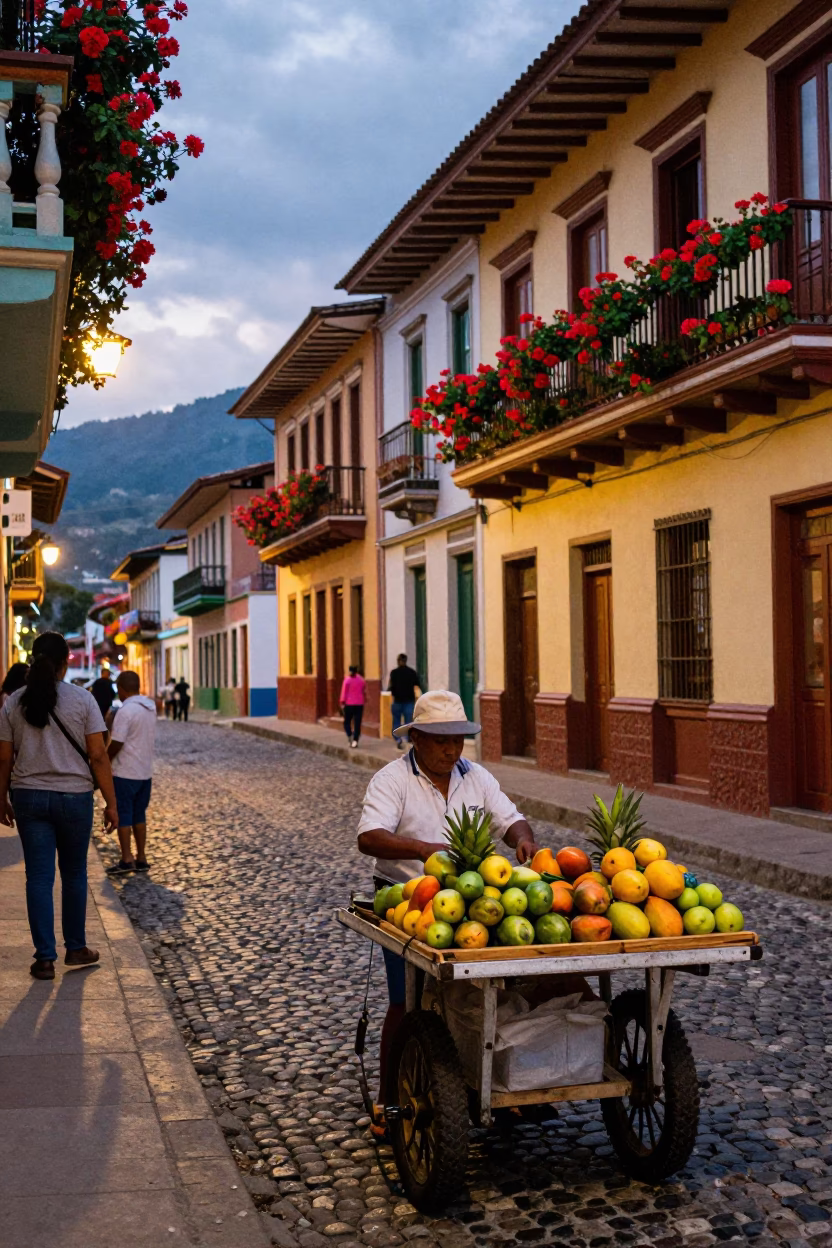 Summer Evening Street Scene in Medellin Colombia with Local Life in in Medellin, Colombia