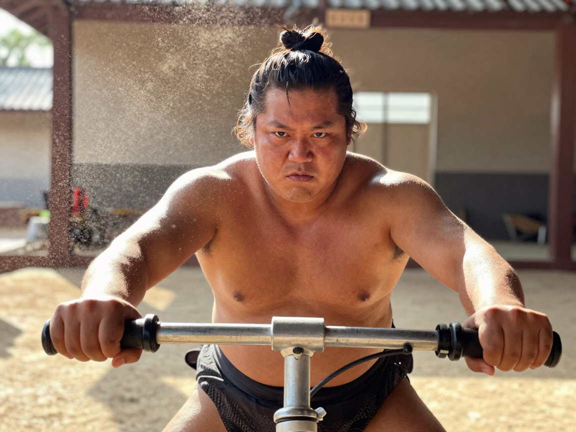 Sumo Wrestler Driving Forward in Bangalore Atelier in in an atelier in Bangalore
