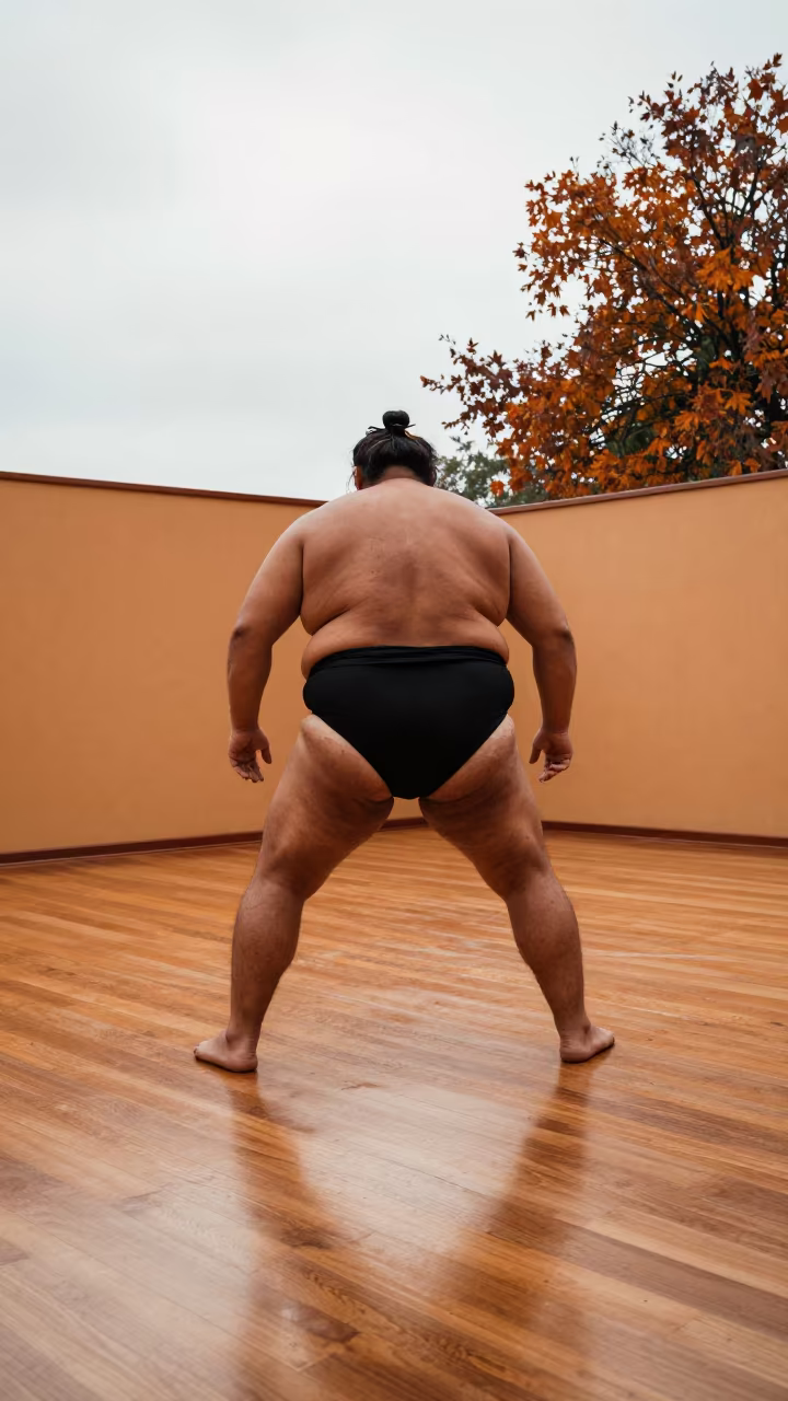 Sumo Wrestler Preparing in Tangier Studio in in a studio in Tangier