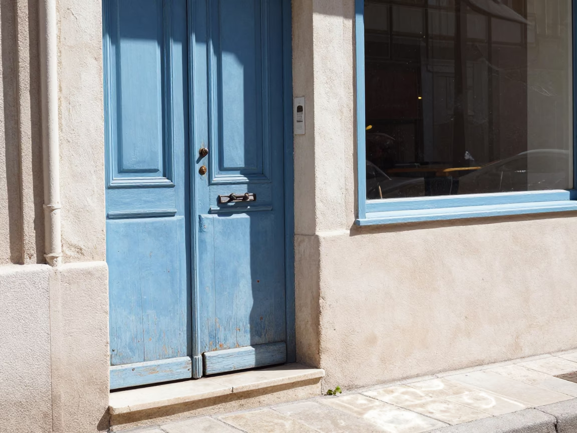 Sun-Bleached Iron Door and Gelato Shop Window in Historic Nice France in in Nice, France
