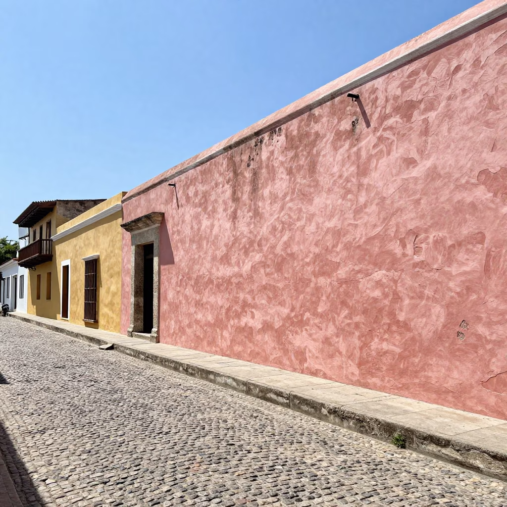 Sun-Bleached Stucco Walls and Cobblestone Street in Historic Cartagena Colombia in in Cartagena, Colombia
