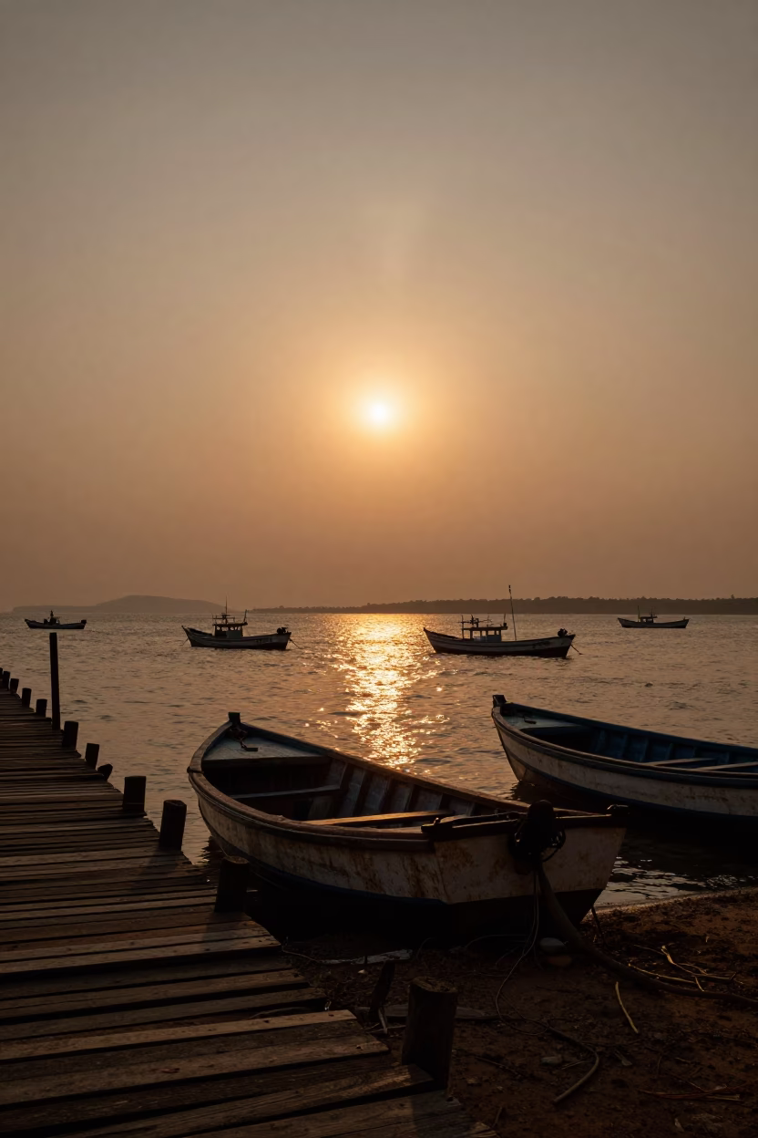 Sun Dog Above Goa Harbor at Sunset in in Goa