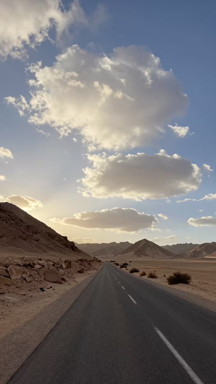 Sun Dog Over Sinai Desert Road in in Sinai