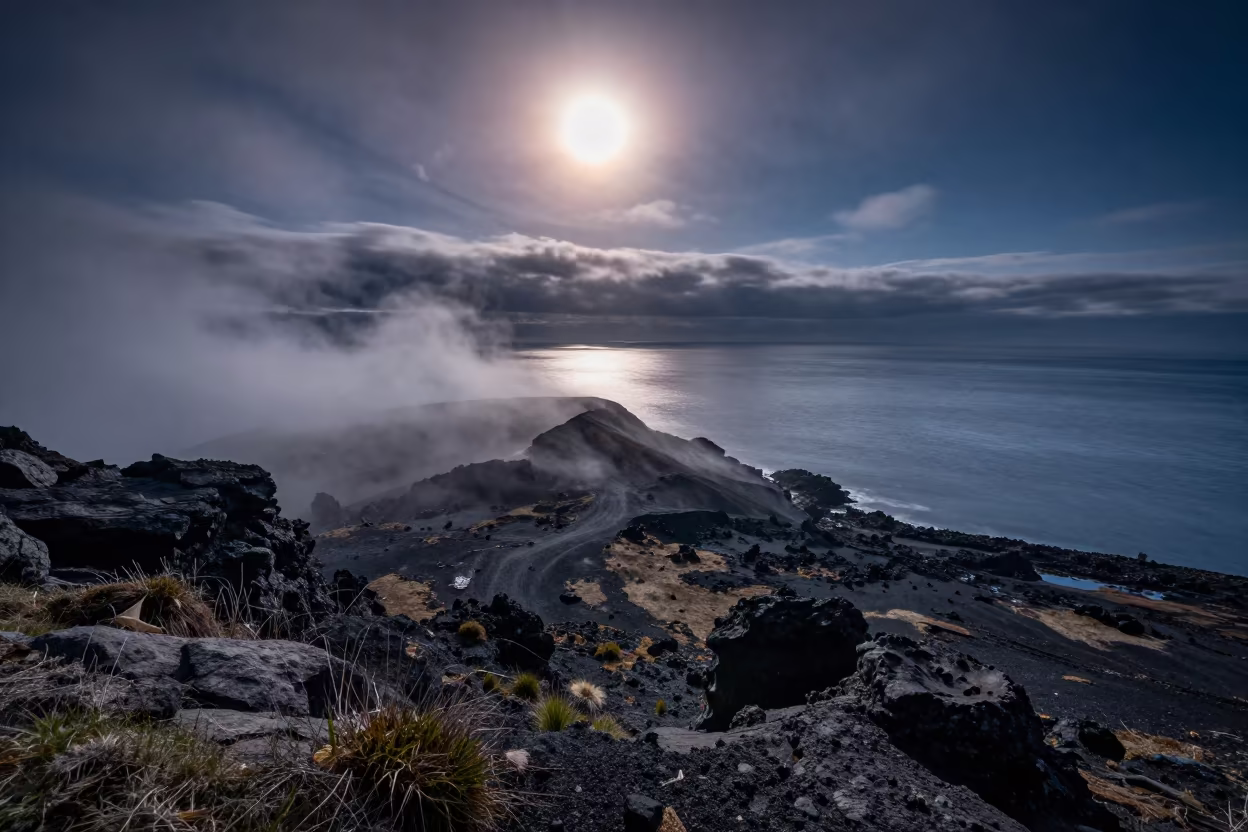 Sun Dog Over Volcanic Coast Tyrol in over a horizon of stacked thunderheads in Tyrol