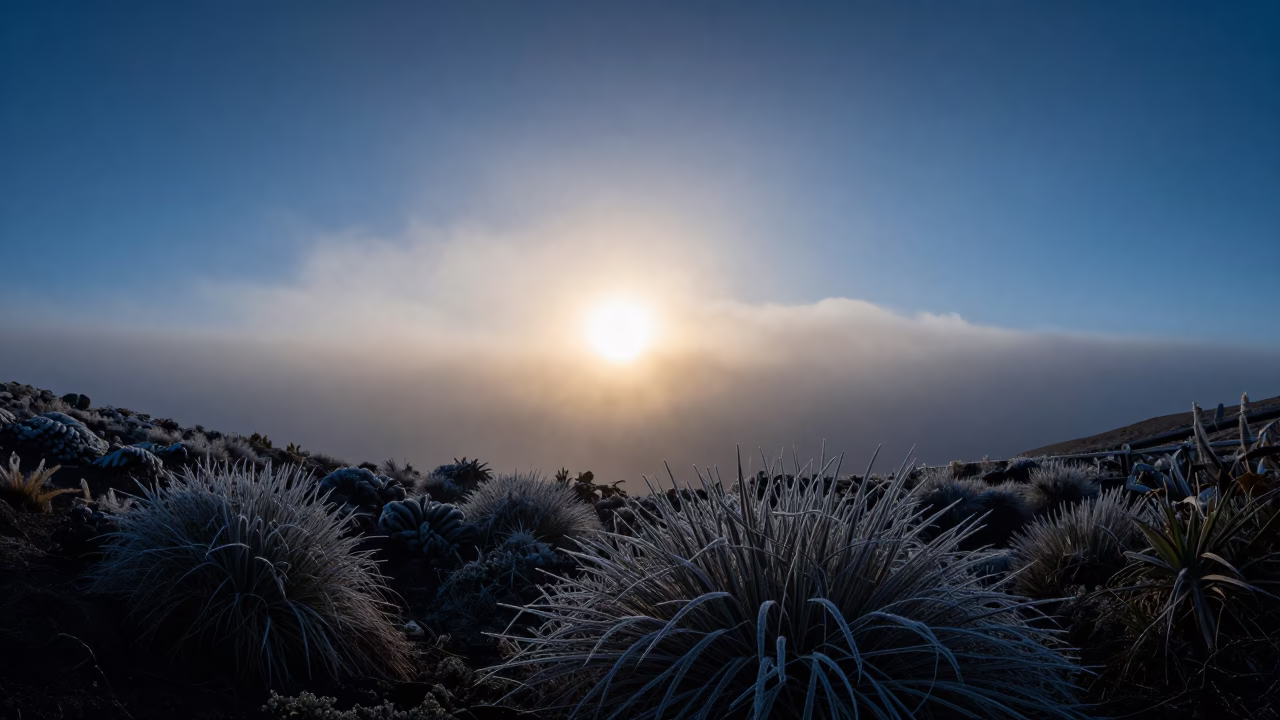 Sun Dog Silhouette in Canary Islands Fog in through low marine fog in the Canary Islands