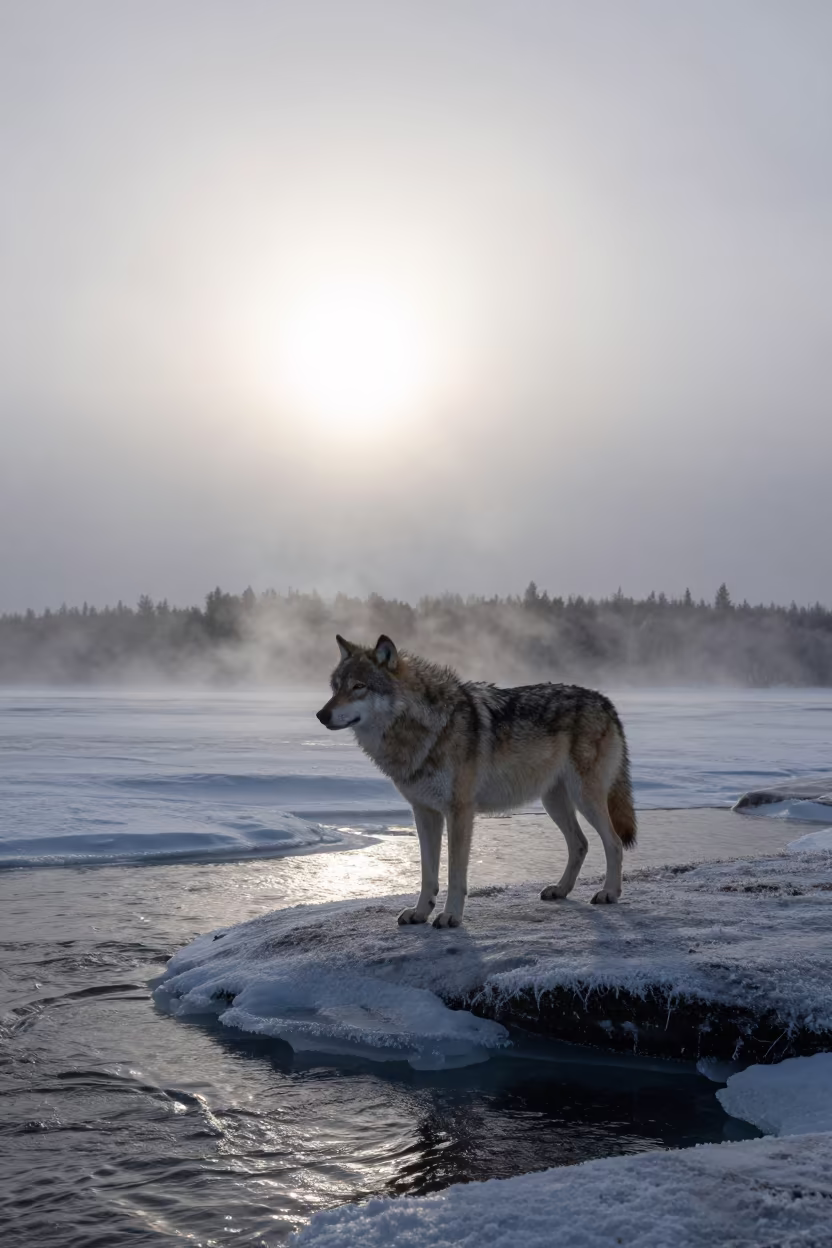 Sun Dogs Flank Winter Sun Over Glacial Stream in above a glacial stream near Helsinki