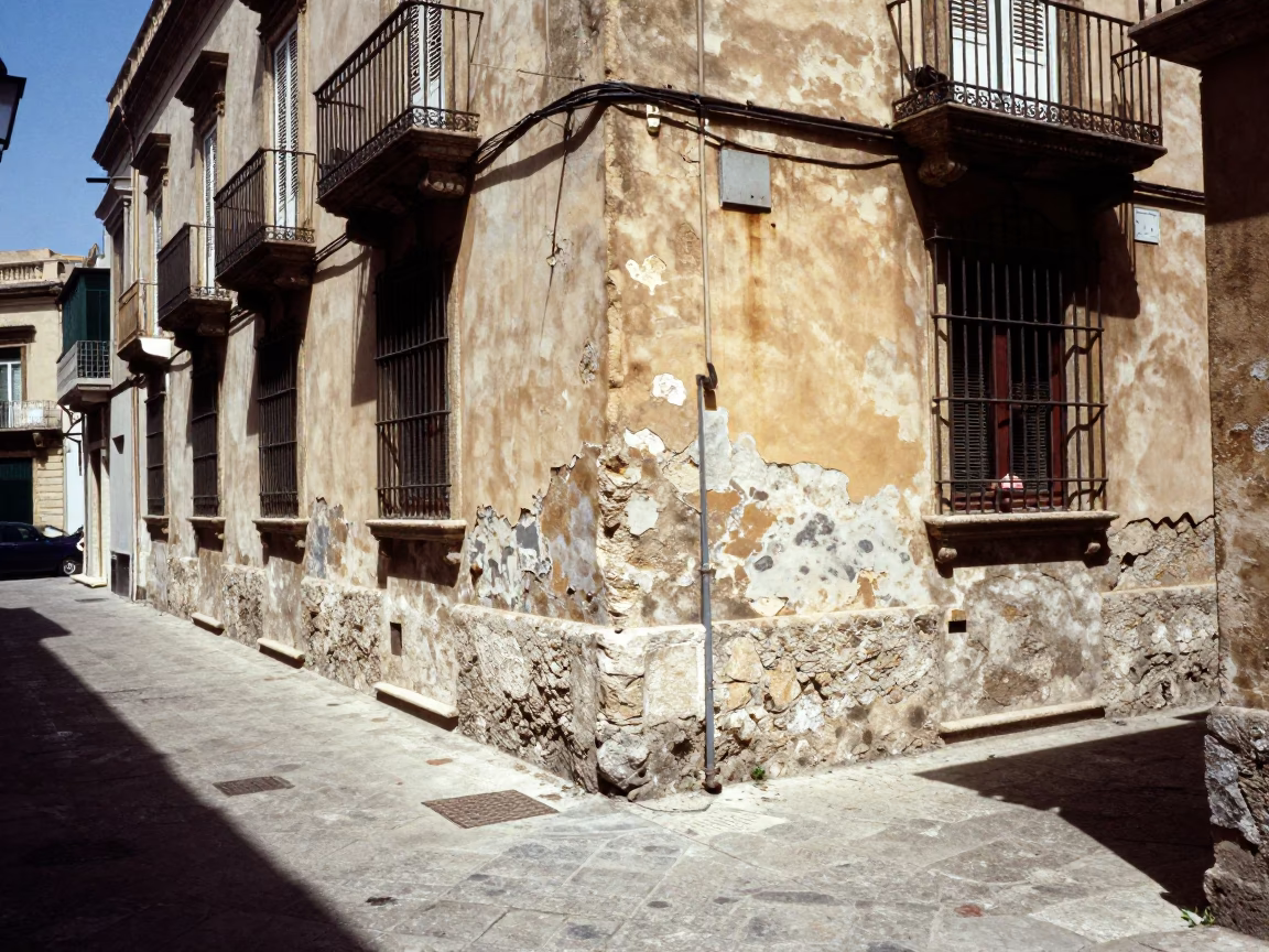 Sun-Drenched Alleyway in Palermo at The Flat Glare Of Noon Light in in Palermo, Italy