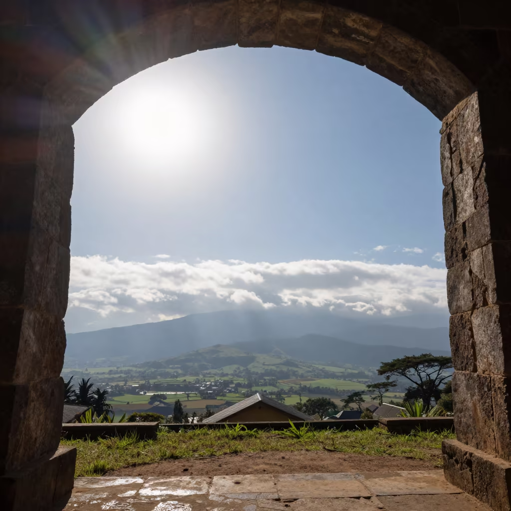 Sun Flare Through Archway Clouds in beneath fast-moving cloud bands near Shinyanga