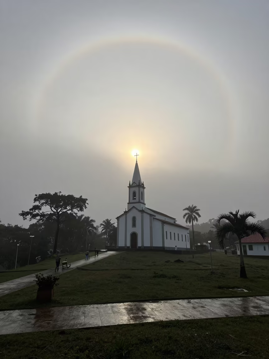 Sun Halo Around Hilltop Church Steeple at Dawn in near Luanda