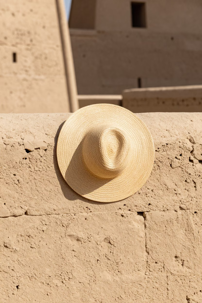 Sun Hat Resting on Mud Brick Wall in Luxor Egypt Morning Light in in Luxor, Egypt