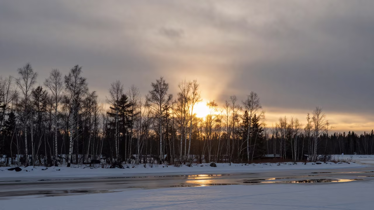 Sun Pillar Sunset Over Ontario Early Spring in in Ontario