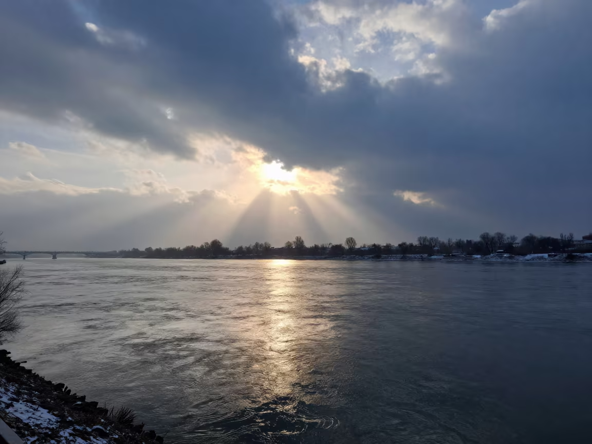 Sun Rays Break Through Storm Clouds Over Bratislava in near Bratislava