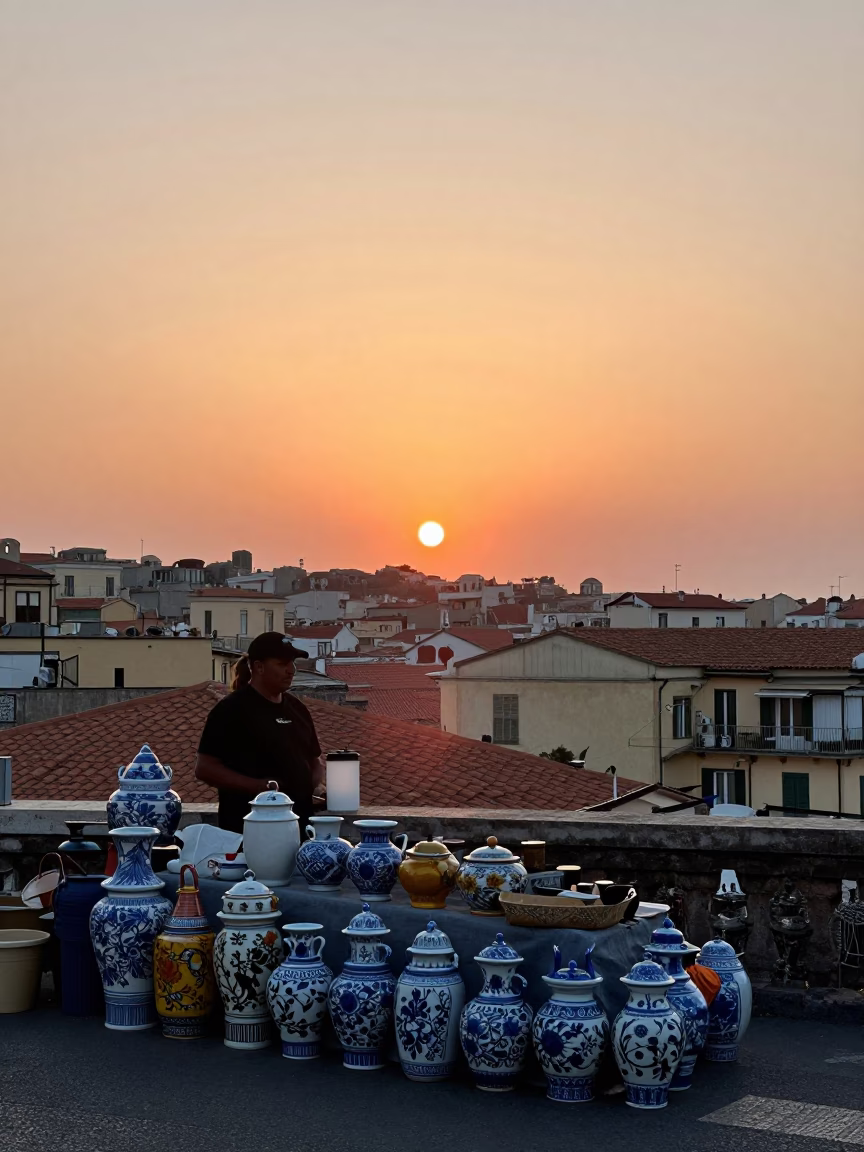 Sun Sets in Naples at As The Sun Drops Toward The Horizon in in Naples, Italy