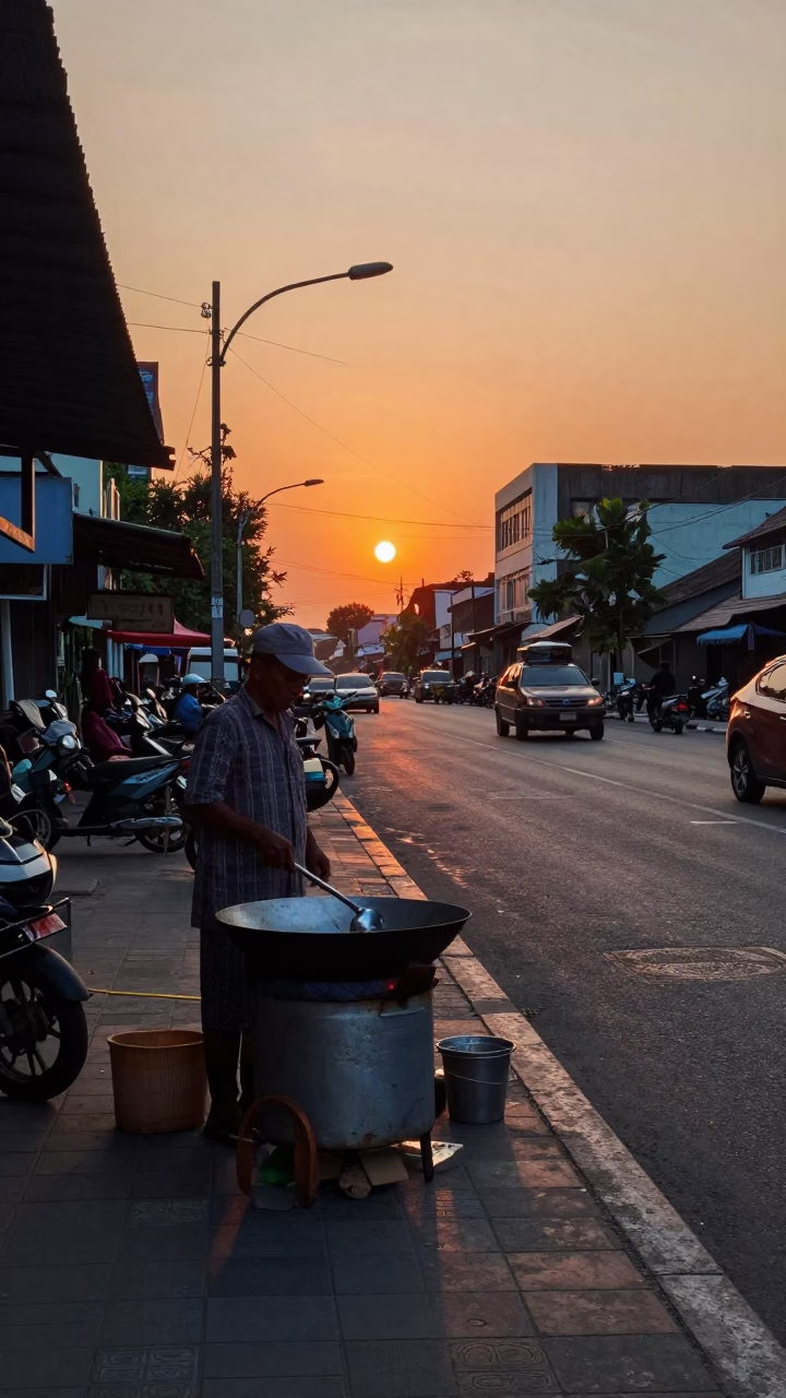 Sun Sets in Surabaya at As The Sun Drops Toward The Horizon in in Surabaya, Indonesia