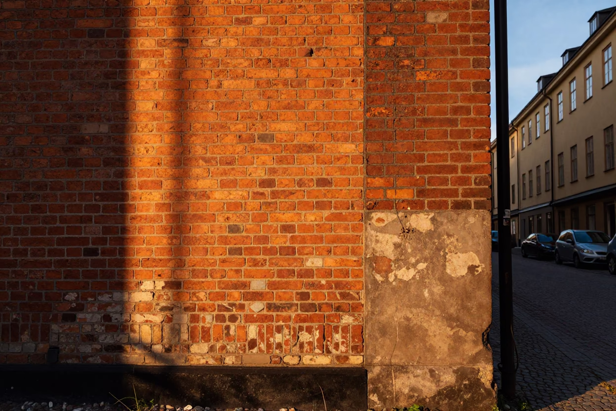 Sun Stripe Across Brick Wall in Stockholm Sweden Honeyed Evening Light in in Stockholm, Sweden