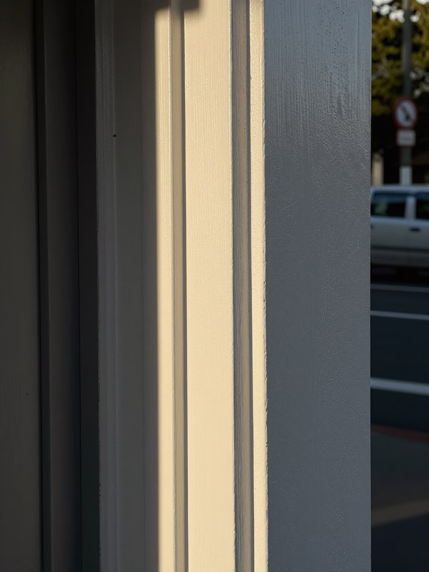 Sun stripe across doorframe in early afternoon Auckland New Zealand street scene in in Auckland, New Zealand